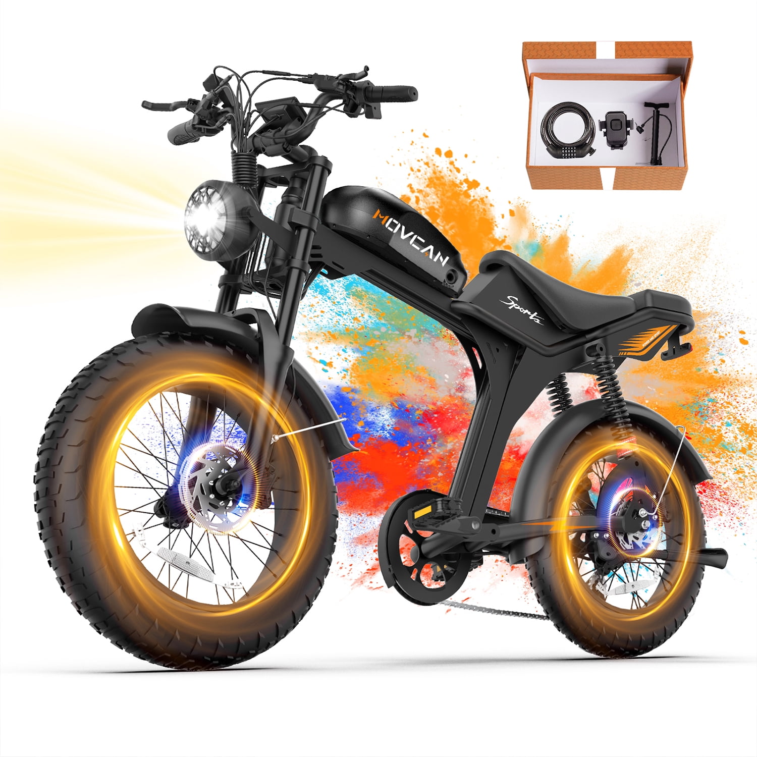 Movcan V70 Electric Bike for Adults, 750W 28MPH Electric Mountain Bike, 52V 23.4Ah, 20" Fat Tire, Full Suspension, Hydraulic Disc Brakes, Class 3,UL2849