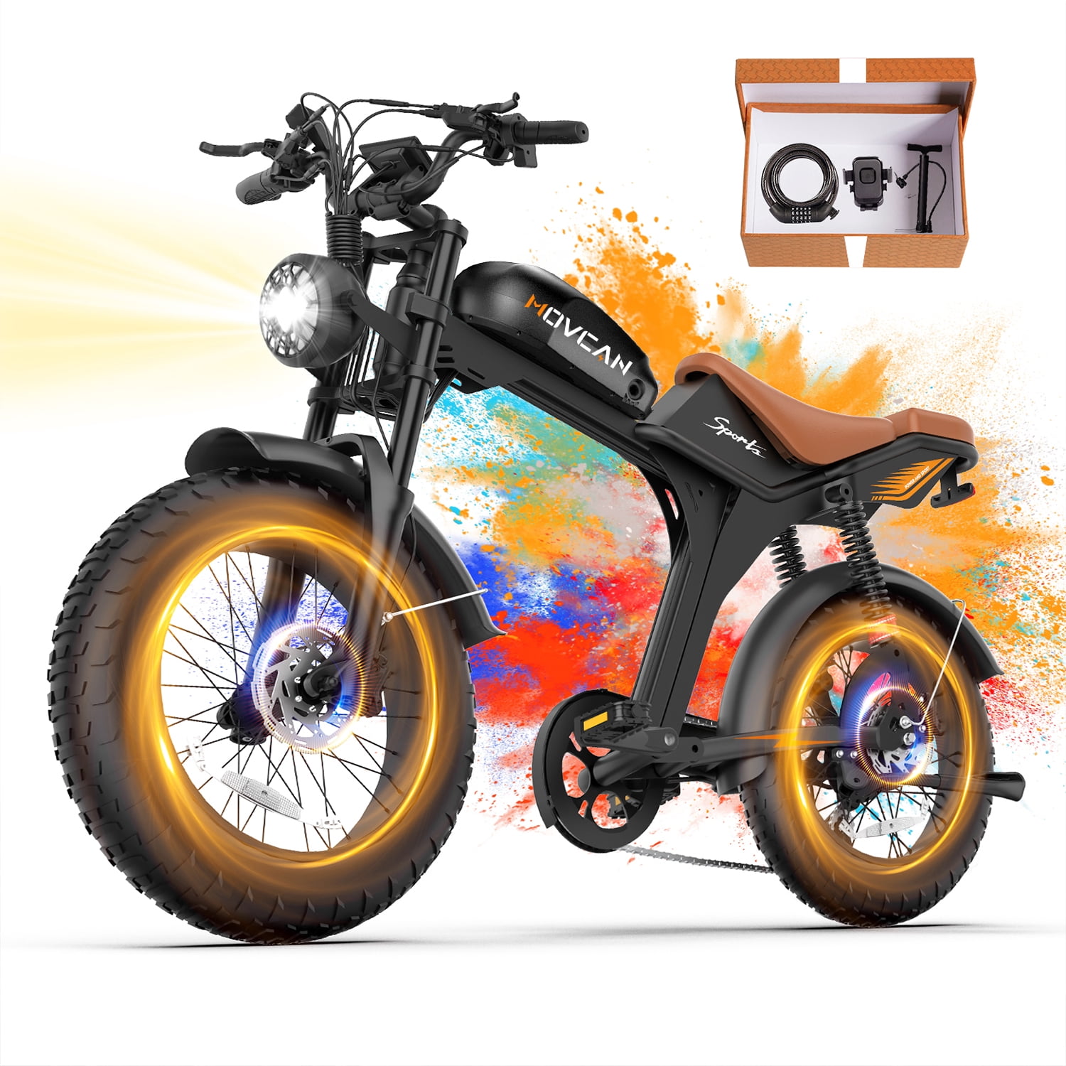 Movcan V70 Electric Bike for Adults, 750W 28MPH Electric Mountain Bike, 52V 23.4Ah, 20" Fat Tire, Full Suspension, Hydraulic Disc Brakes, Class 3,UL2849