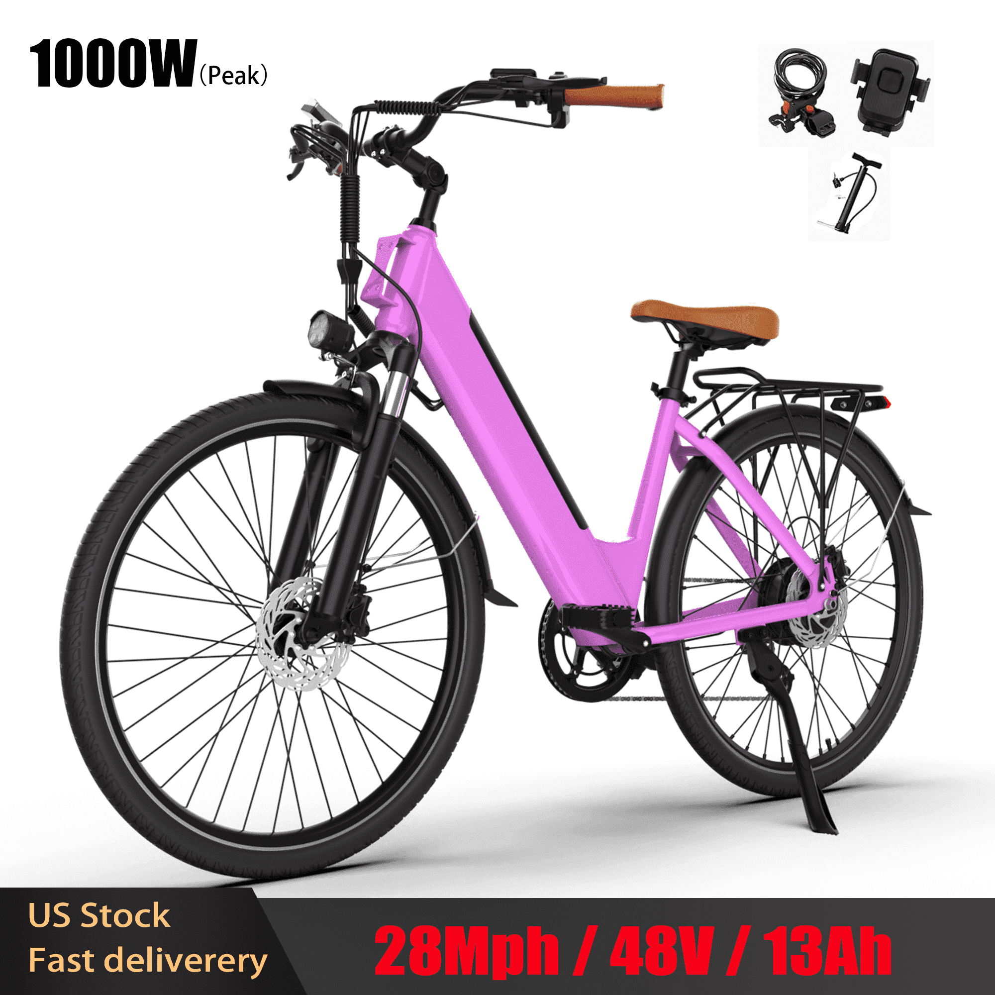 Movcan V80 Electric Bike, Shimano 7-Speed,1000W(Peak) Motor, 28 MPH, 48V 13AH Removable Battery, Up to 60 Miles, 26" Tires, Dual Disc Brakes UL2849
