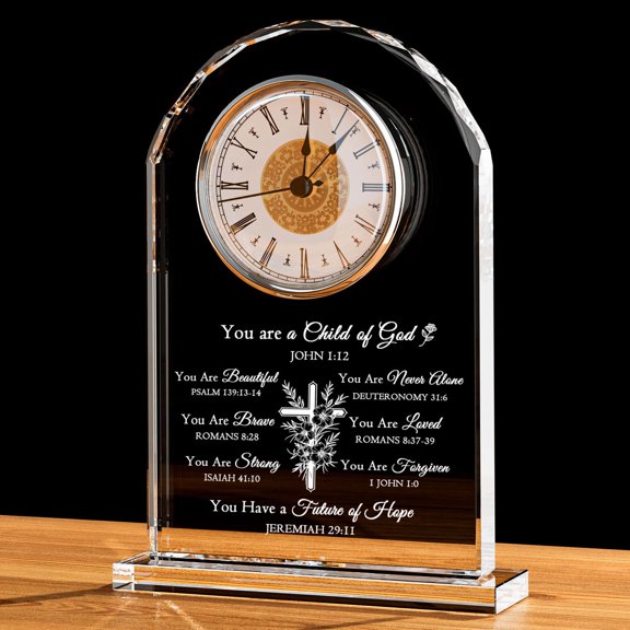 Movdyka Christian Gifts for Women Crystal Clock Ornament Inspirational Religious Bible Verse Decor Birthday Christmas Get Well Catholic Spiritual & Baptism Confirmation Gifts for Girls A101