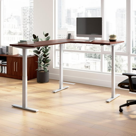 Move 60 Series 60W L Shaped Standing Desk in Hansen Cherry - Engineered Wood