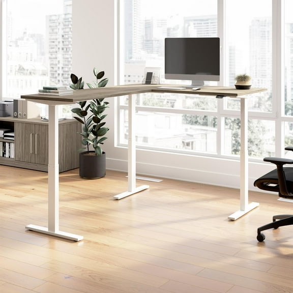 Move 60 Series 60W L Shaped Standing Desk in Modern Hickory - Engineered Wood