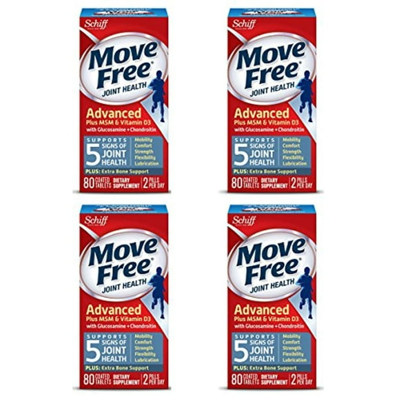 Move Free Advanced Glucosamine Chondroitin MSM Vitamin D3 and Hyaluronic Acid Joint Supplement 80 Count Pack of 4