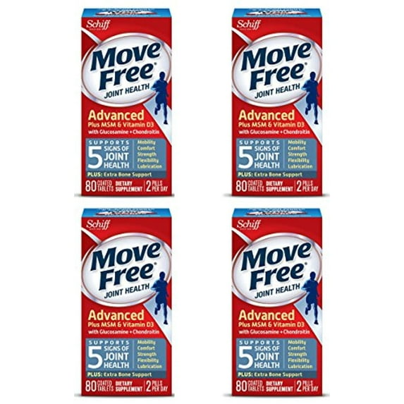 Move Free Advanced Glucosamine Chondroitin MSM Vitamin D3 and Hyaluronic Acid Joint Supplement 80 Count Pack of 4