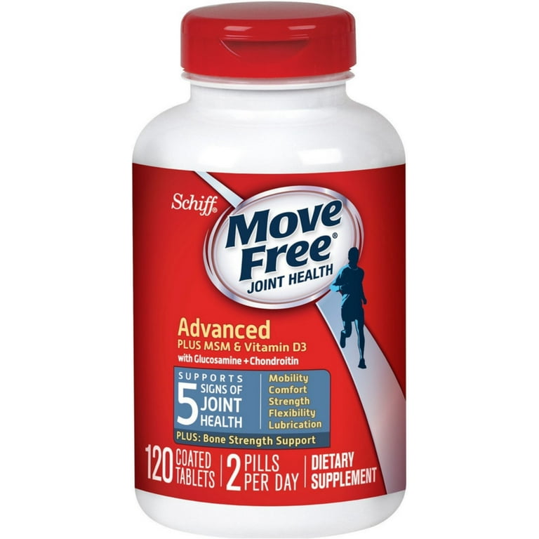 Move Free Advanced Glucosamine Chondroitin MSM Vitamin D3 and Hyaluronic Acid Joint Health Supplement, Coated Tablets - 80 Count