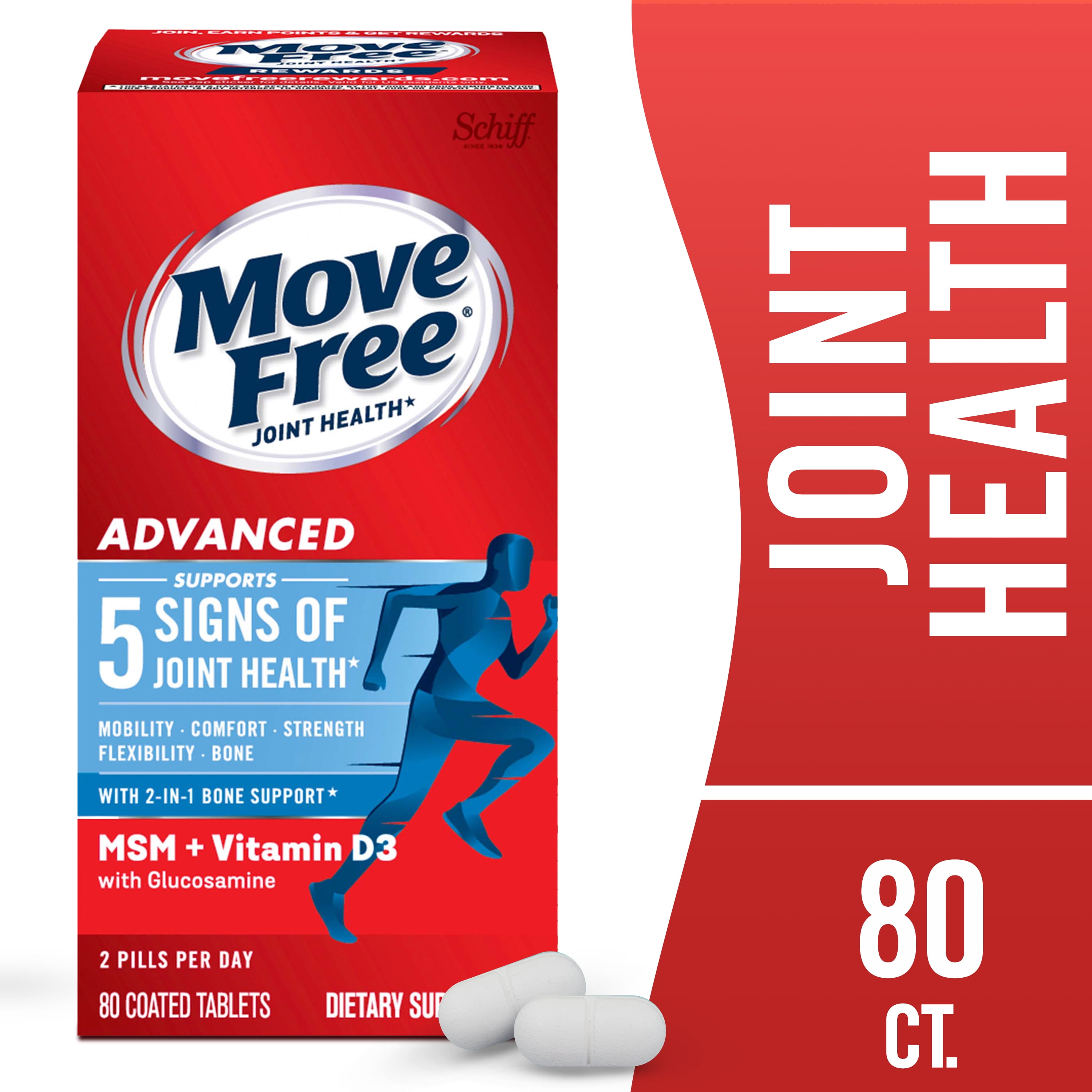 Move Free Advanced Plus MSM and Vitamin D3, 80 tablets - Joint Health  Supplement with Glucosamine and Chondroitin
