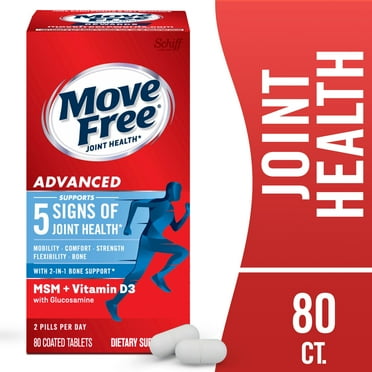 Move Free Advanced Plus MSM and Vitamin D3, Joint Health Supplement with Glucosamine and Chondroitin, 80 Count