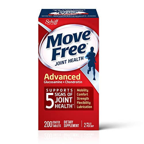 Glucosamine & Chondroitin Advanced Joint Health Supplement Tablets, Move Free (200 count in a bottle), Supports Mobility, Flexibility, Strength, Lubrication and Comfort