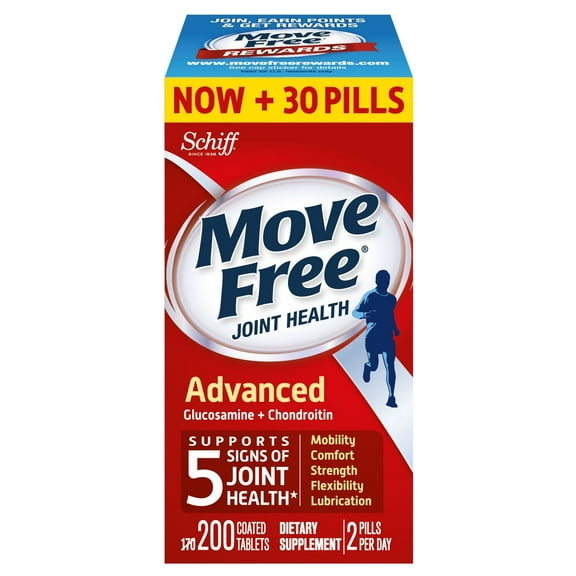 Move Free Joint Health Advanced Glucosamine Chondroitin Dietary Supplement 200 count.