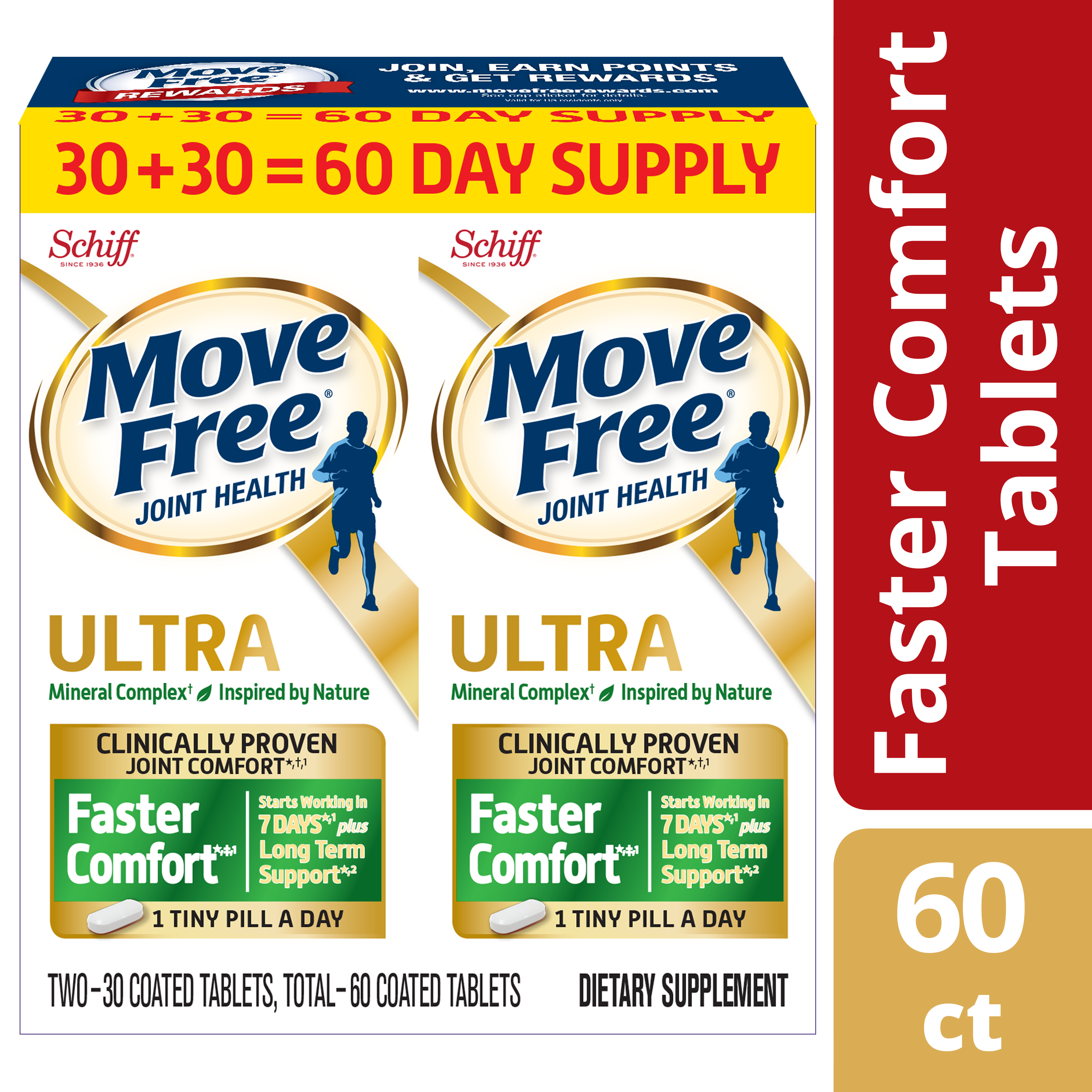 Move Free Ultra Faster Comfort Joint Support Tablets, 60 count - Calcium Fructoborate, For Clinically Proven Joint Comfort, 1 Tiny Pill Per Day - image 1 of 14