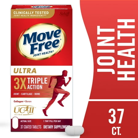 Move Free Ultra Triple Action, Joint Health Supplement with Type II Collagen, Boron and HA, 37 Tablets