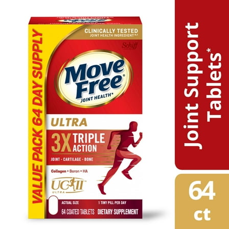 Move Free Ultra Triple Action, Joint Health Supplement with Type II Collagen, Boron and HA, 64 Tablets