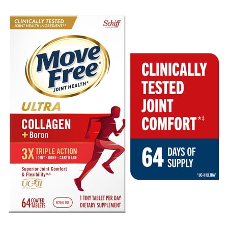 Move Free Ultra Triple Action, Joint Health Supplement with Type II Collagen, Boron and HA, 64 Tablets