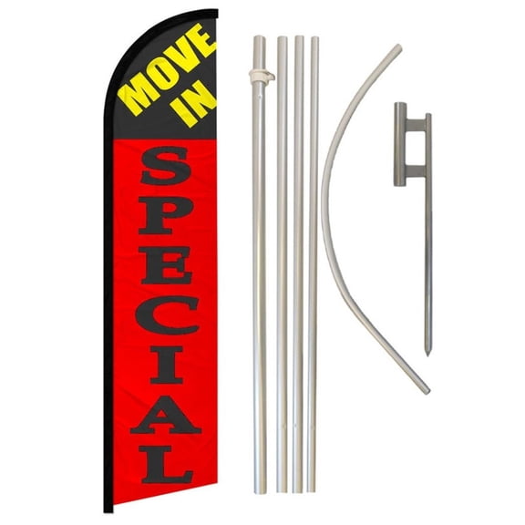 Move In Special (Red) Windless Banner Flag & Pole Kit