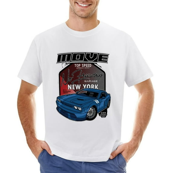 Move No Freeways New York Cars Men’s Graphic T-shirt Vintage Short Sleeve Sport Tee White 4XL