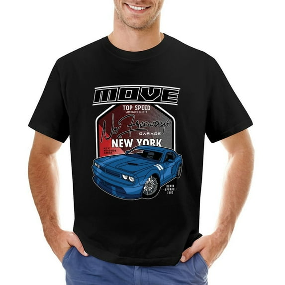 Move No Freeways New York Cars Vintage T-shirt Mens Cotton Classic Crewneck Short Sleeve Tees Unisex Black 2XL