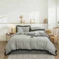 thumbnail image 1 of Move Over 3 Pieces Gray Black Bedding Sets King Black Ruffled Pattern Washed Microfiber Duvet Cover Set No Filling, 1 of 6