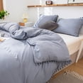 thumbnail image 1 of Move Over 3 Pieces Grayish Blue Bedding, Boho Fringe Duvet Cover Set Queen, Washed Microfiber, No Filling, 1 of 8