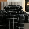 thumbnail image 1 of Move Over 4 Pieces Black Grid Sheets Twin Geometric Plaid Grid Pattern Bed Sheets Deep Pocket Fitted Sheet 100% Microfiber, 1 of 8