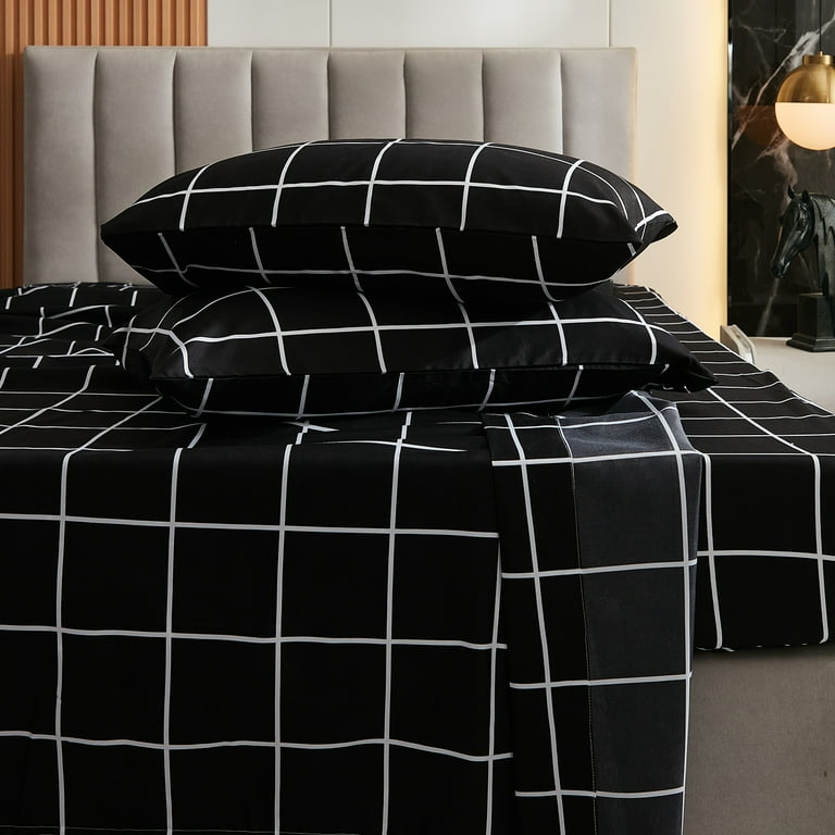 Checkered Bedsheets Set, Twin Size Navy Blue Sheets (Fitted Sheets, Twin  Flat sheet, Pillowcase) 