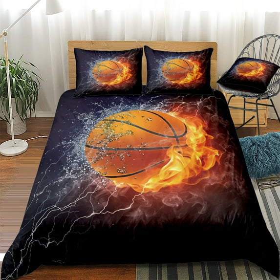 Move Over Basketball Fire Bedding Sets Full Black Sports Duvet Cover Set Basketball Fire Pattern Microfiber No Filling