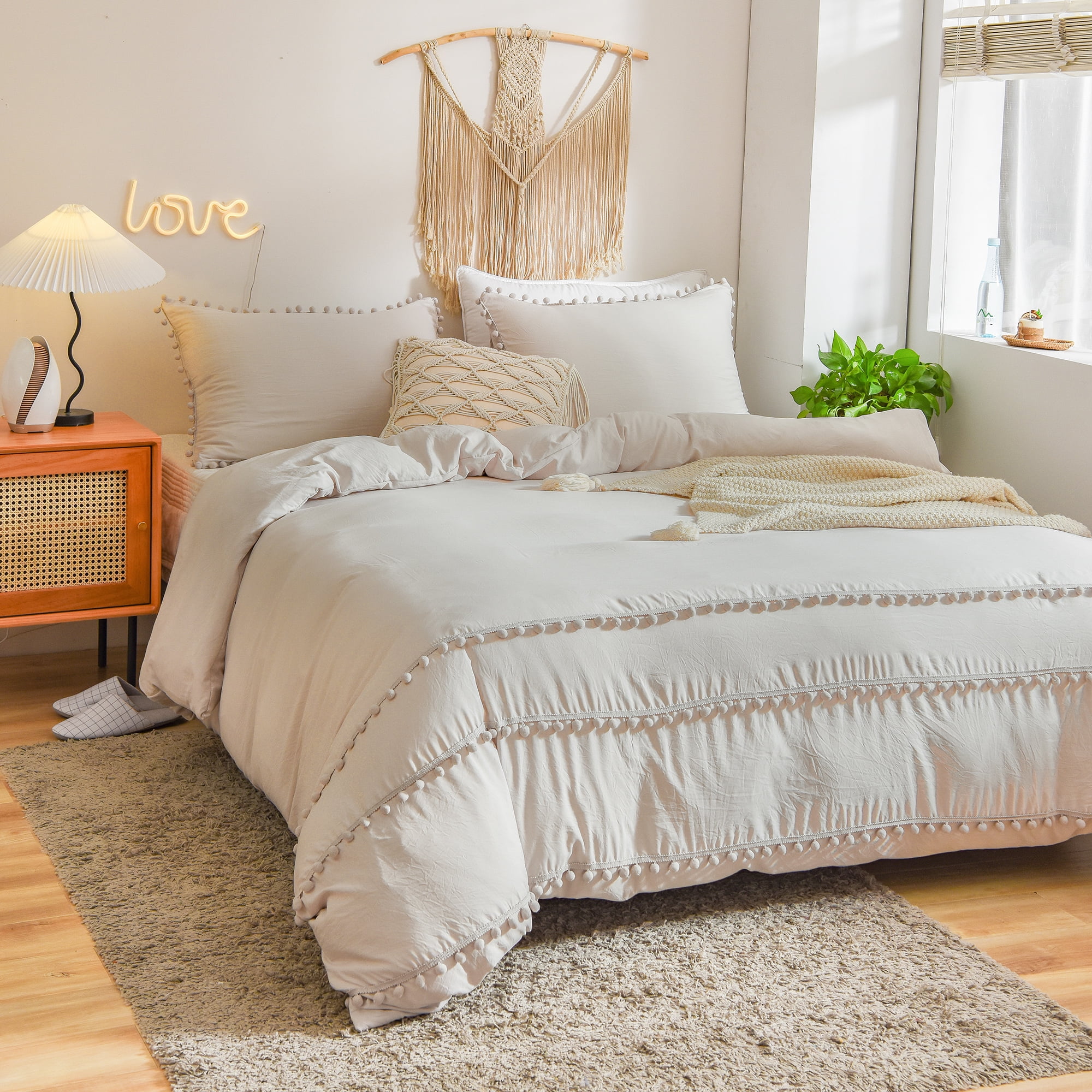 YASMENG Boho Beddengoed 200 x 200 cm Beige Getuft Geometrisch Gestreept Beddengoed Esthetisch Boho Beddengoed 3-Delig Zachte Microvezel Dekbedovertrekset met Ritssluiting en 2 Kussenslopen 80 x 80 cm
