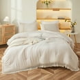 thumbnail image 1 of Move Over Beige Grey Comforter Set King Boho Bedding Set Grid Lattice Tassel Pattern Farmhouse Microfiber Filling, 1 of 10