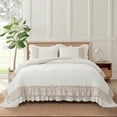 thumbnail image 1 of Move Over Beige Grey Ruffle Comforter Set Queen Boho Bedding Sets 2 Layers Beige White Long Ruffled Pattern Microfiber Filling Farmhouse Duvet, 1 of 9