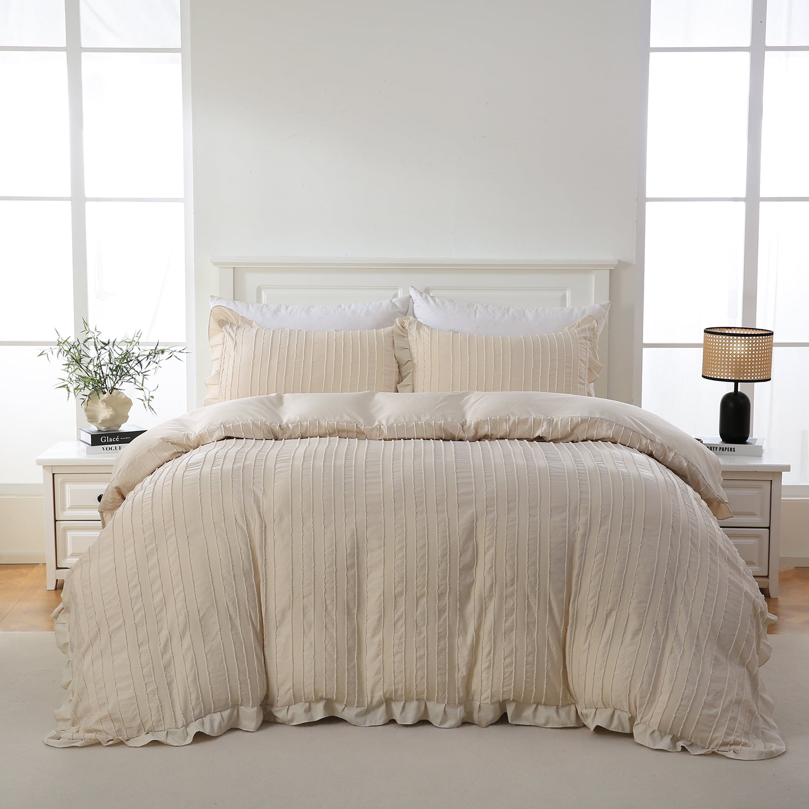 Khaki Tufted Microfiber King Duvet Cover Set, 3 Pieces
