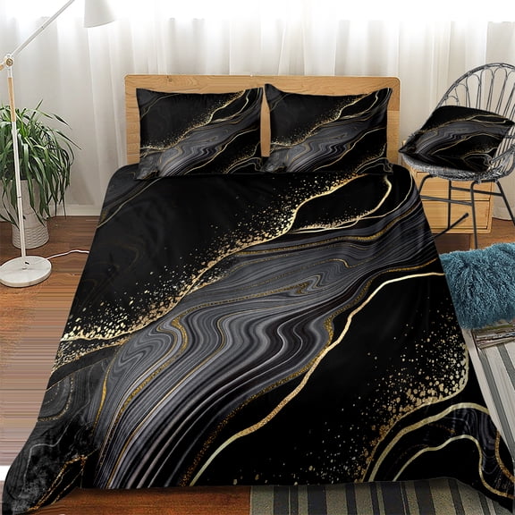 Move Over Black Gold Marble Bedding Sets Twin Abstract Marble Flowers Duvet Cover Set Marble Pattern Microfiber No Filling