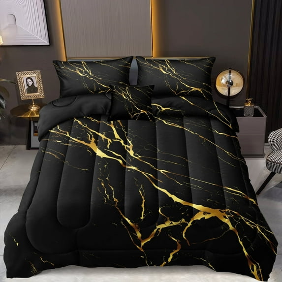 Move Over Black Gold Marble Comforter Set King Size Gold Metallic Marble Bedding Set Soft Microfiber Marble Bedding Set
