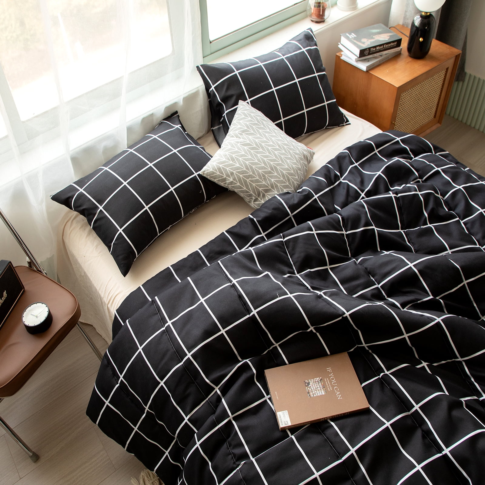 Move Over Black Plaid Comforter Set King Black Bedding Sets White Blak