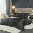 thumbnail image 1 of Move Over Black Ruffle Comforter Set Queen Satin Comforter Set Black Ruffle Design Solid Filling, 1 of 7