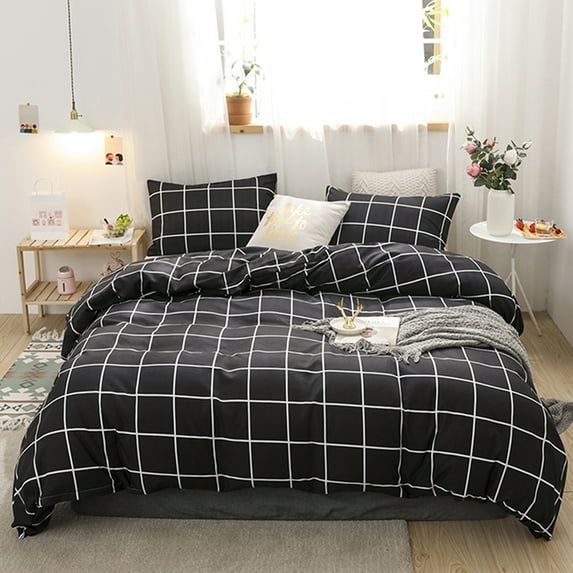 Move Over Black White Plaid Duvet Cover Set Geometric Grid Design Microfiber Checker Bedding Sets King No Filling