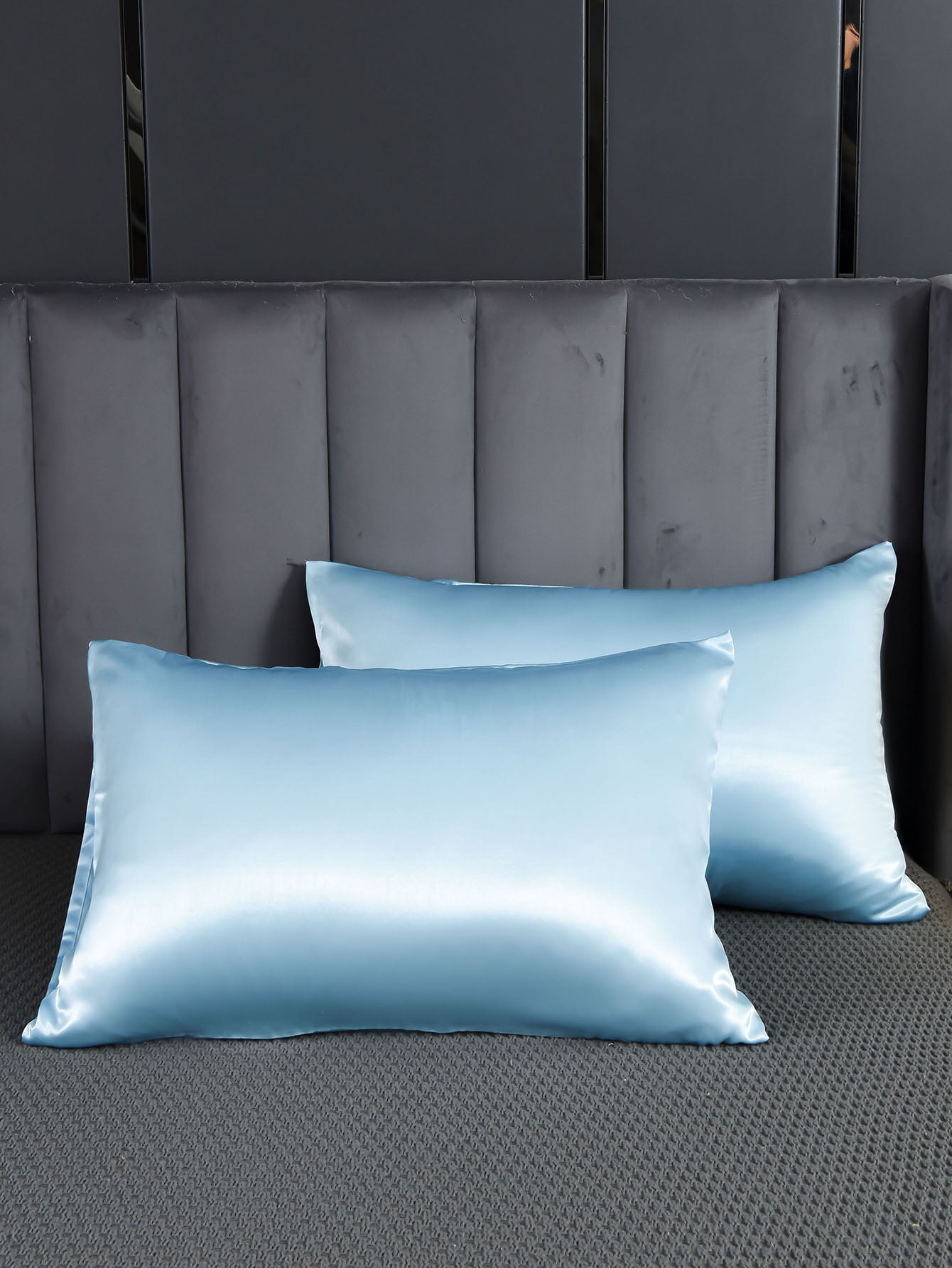 Move Over Blue Satin Pillowcases King, Silk like Satin Pillow Cover Set of 2, Silky Microfiber Solid Pattern, 2 Pack