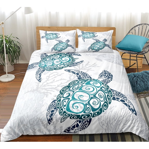 Move Over Blue Turtle Bedding Sets Twin Ocean Duvet Cover Set Sea Turtle Pattern Microfiber No Filling