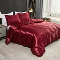 thumbnail image 1 of Move Over Burgundy Red Duvet Cover Set Twin Silk like Satin Bedding Sets Solid Color Pattern Silky Microfiber No Filling, 1 of 8