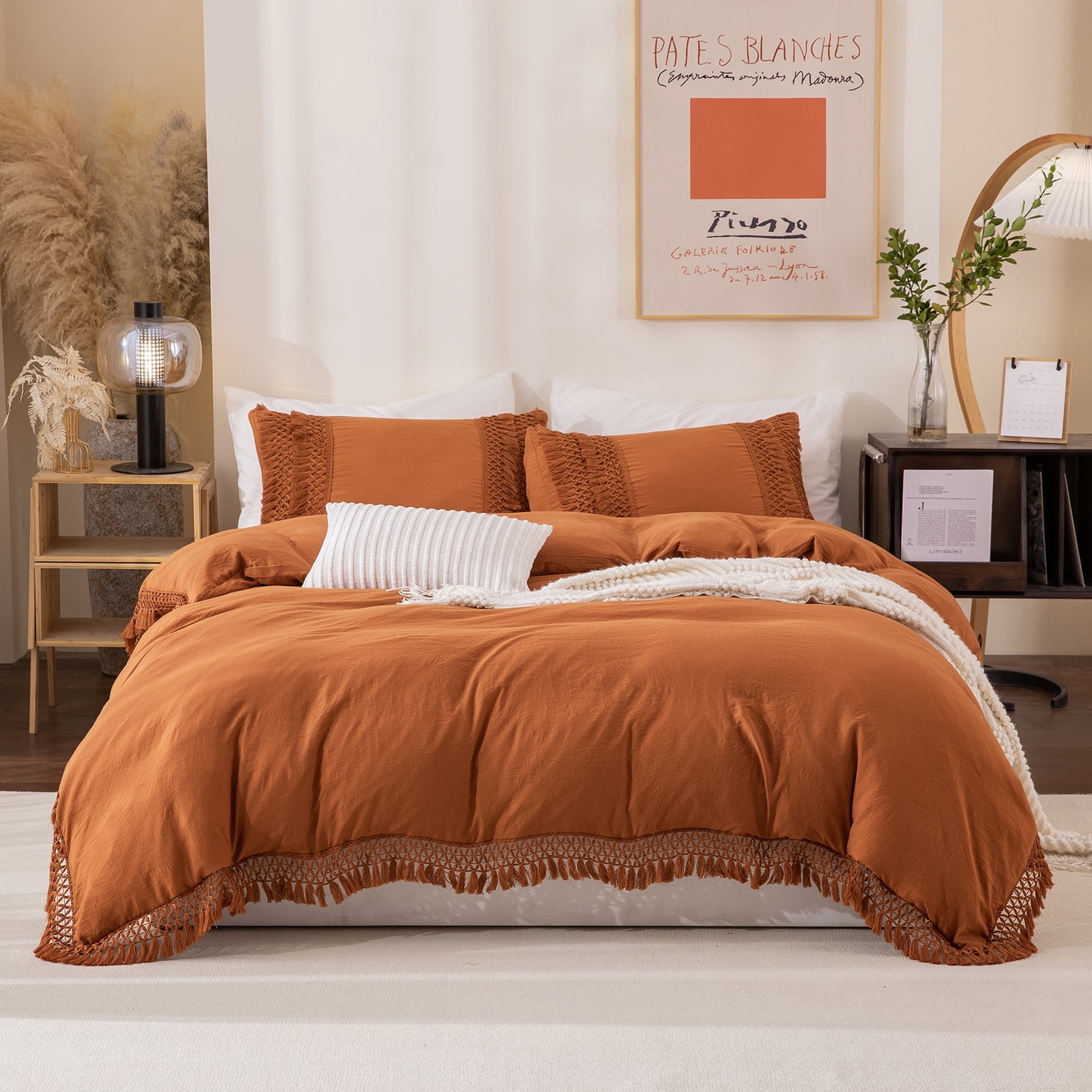 Move Over Burnt Orange Bedding Sets Queen Microfiber Tassel Pattern