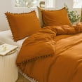 thumbnail image 1 of Move Over Burnt Orange Duvet Cover Set King Terracotta Bedding Sets Ball Fringe Pattern Washed Microfiber No Filling, 1 of 8