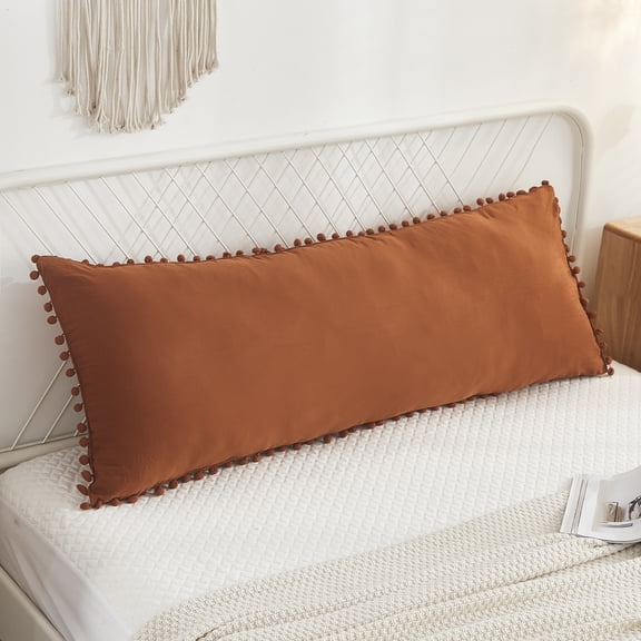 Move Over Burnt Orange Pillow Cover 20x54" Boho Chic Pom Poms Fringe Pattern Body Pillowcase 100% Washed Microfiber