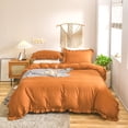 thumbnail image 1 of Move Over Burnt Orange Ruffle Bedding Sets Queen, 100% Washed Microfiber, Ruffled Pattern,Pumpkin Duvet Cover Set, No Filling, 1 of 9
