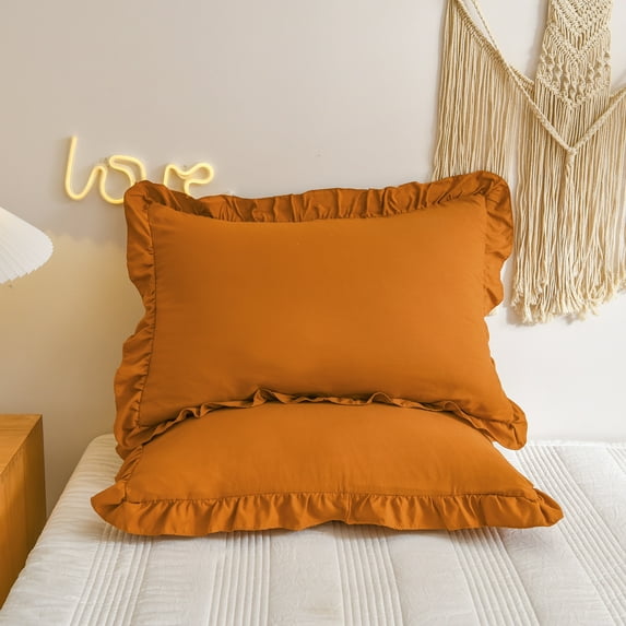 Move Over Burnt Orange Ruffle Pillow Shams Queen Ruffled Pattern 100% Washed Microfiber 2 Pack