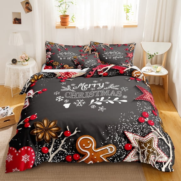 Move Over Chistmas Bedding Sets Full Green Gingerbread Man Duvet Cover Set Snowflake Pattern Microfiber No Filling