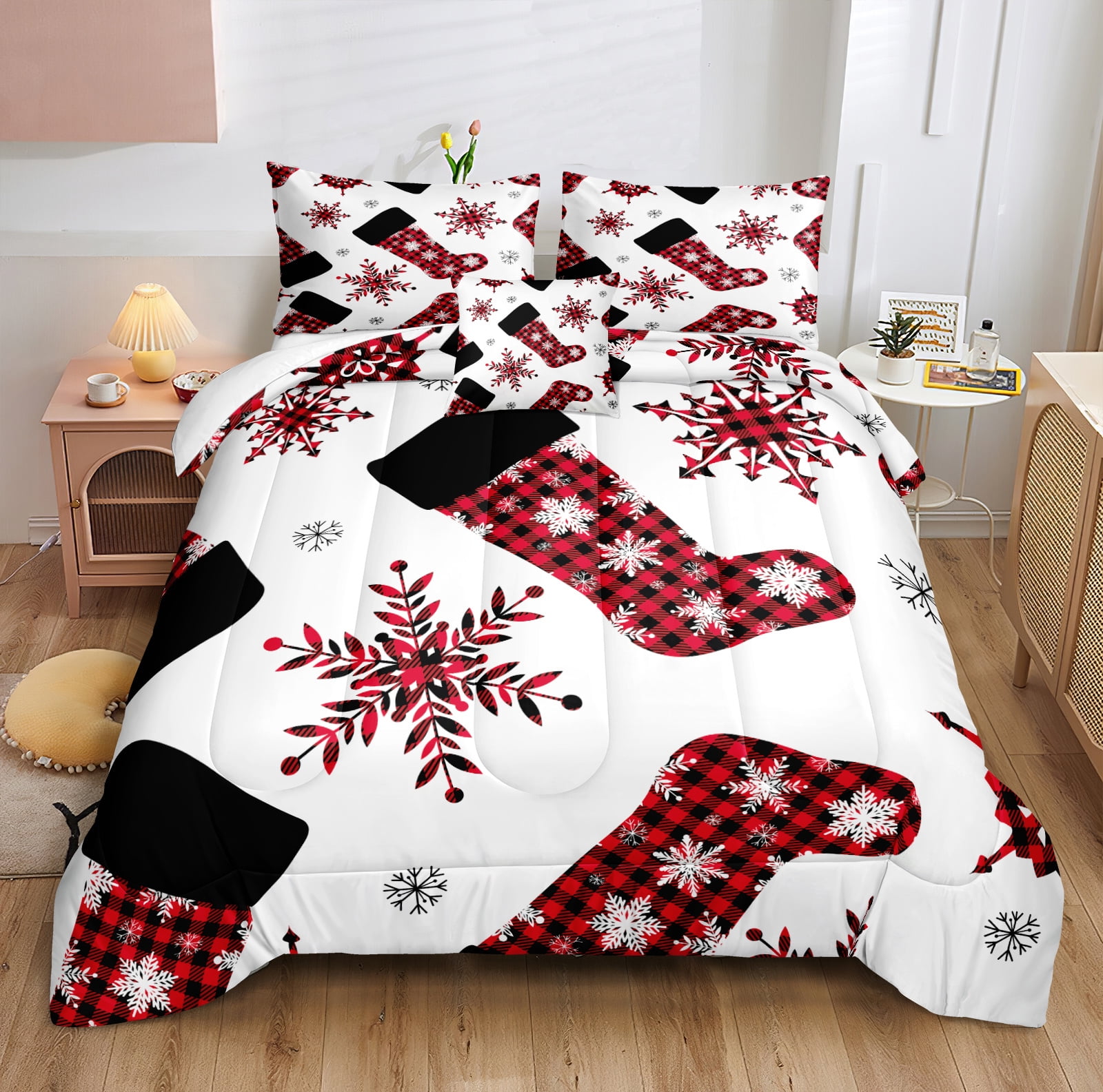 Move Over Christmas Comforter Set Queen White Red Bedding Christmas