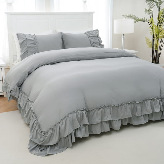 Move Over Gray Duvet Cover Set Ruffle Pattern Design Boho Ruffle Duvet Cover Set King Size