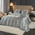 thumbnail image 1 of Move Over Gray Satin Duvet Cover Set Twin Farmhouse Solid Color Silver Gray Silky Satin Ruffled Bedding Set No Filling, 1 of 8