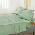 thumbnail image 1 of Move Over Green Bedding Set 4 Pieces Solid Green Sheet Set Pom Poms Fringe Pattern Shabby Chic Deep Pocket Bedding Queen, 1 of 8