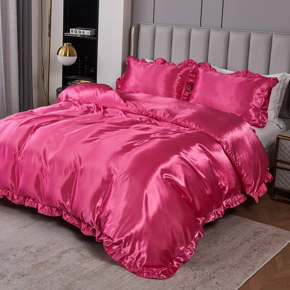 Move Over Hot Pink Ruffle Comforter Set Queen Satin Comforter Set Hot Pink Ruffle Design Solid Filling