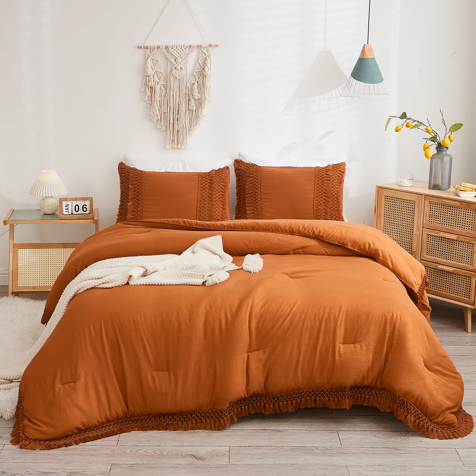 Move Over Macrame Tassel Bedding Sets Burnt Orange Comforter Set King