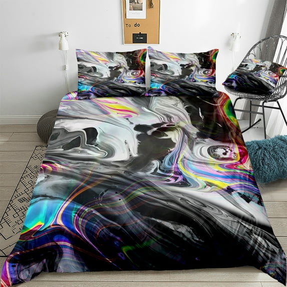Move Over Marble Bedding Sets King Abstract Marble Texture Pattern Microfiber Black Gold Duvet Cover No Filling